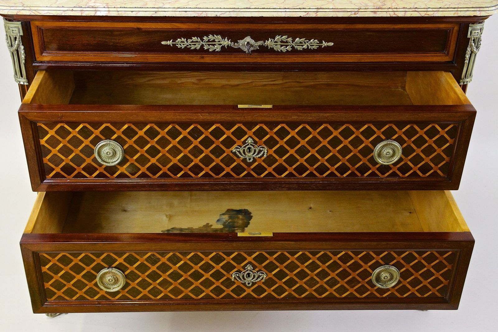 photo buy 19th Century Transitional Marquetry Chest Of Drawers, Mahogany, Fr Circa 1870