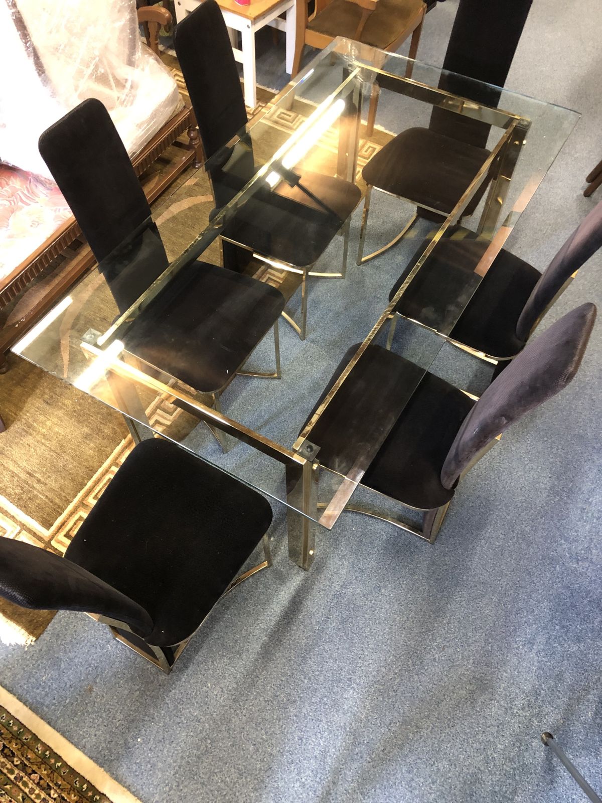 Willy Rizzo Glass Dining Room Table And 6 Matching Chairs photo buy