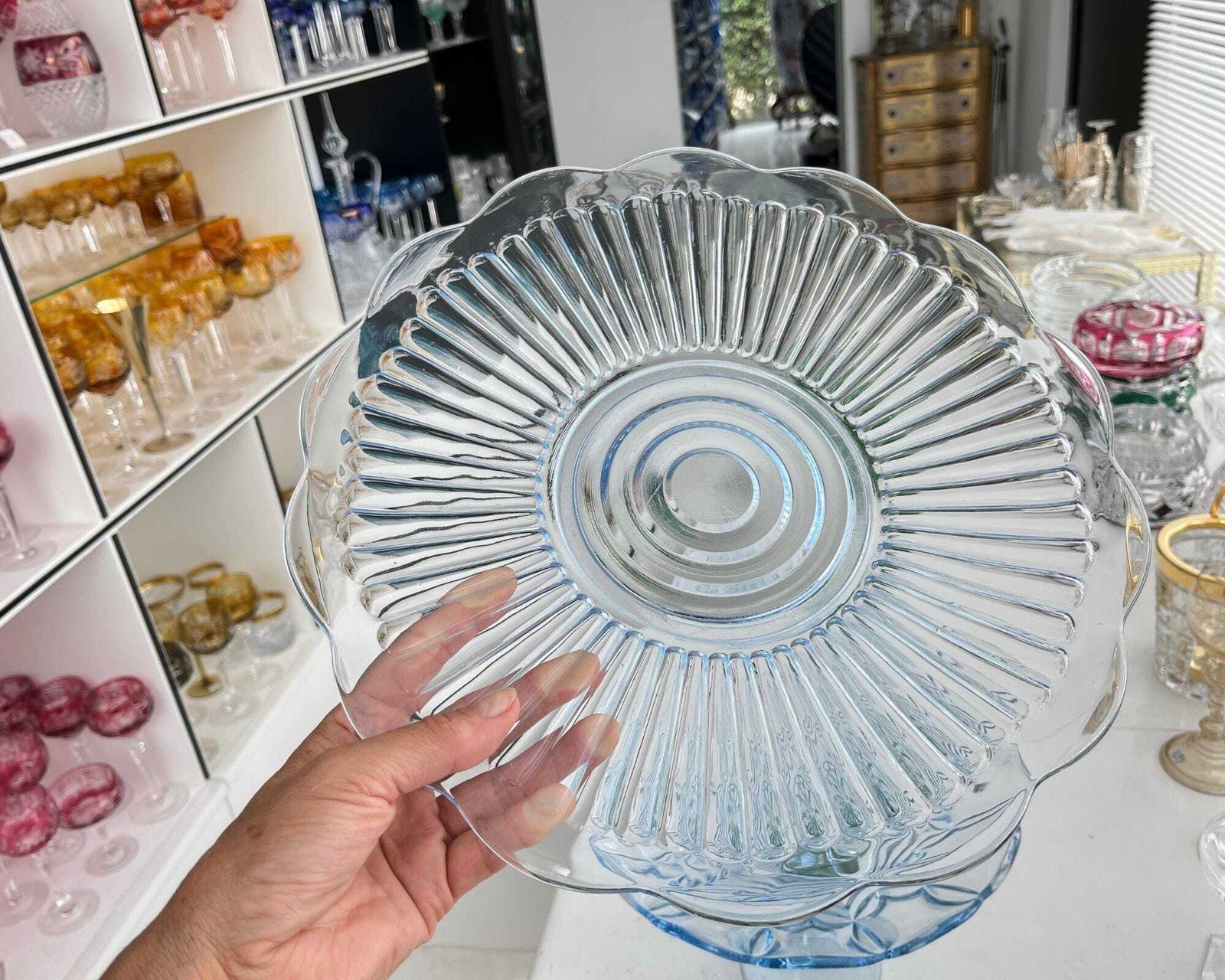 Vintage Blauw Geperst Glas Taartborden | 2 Zeldzame Kleur Depression Glass photo 157.0