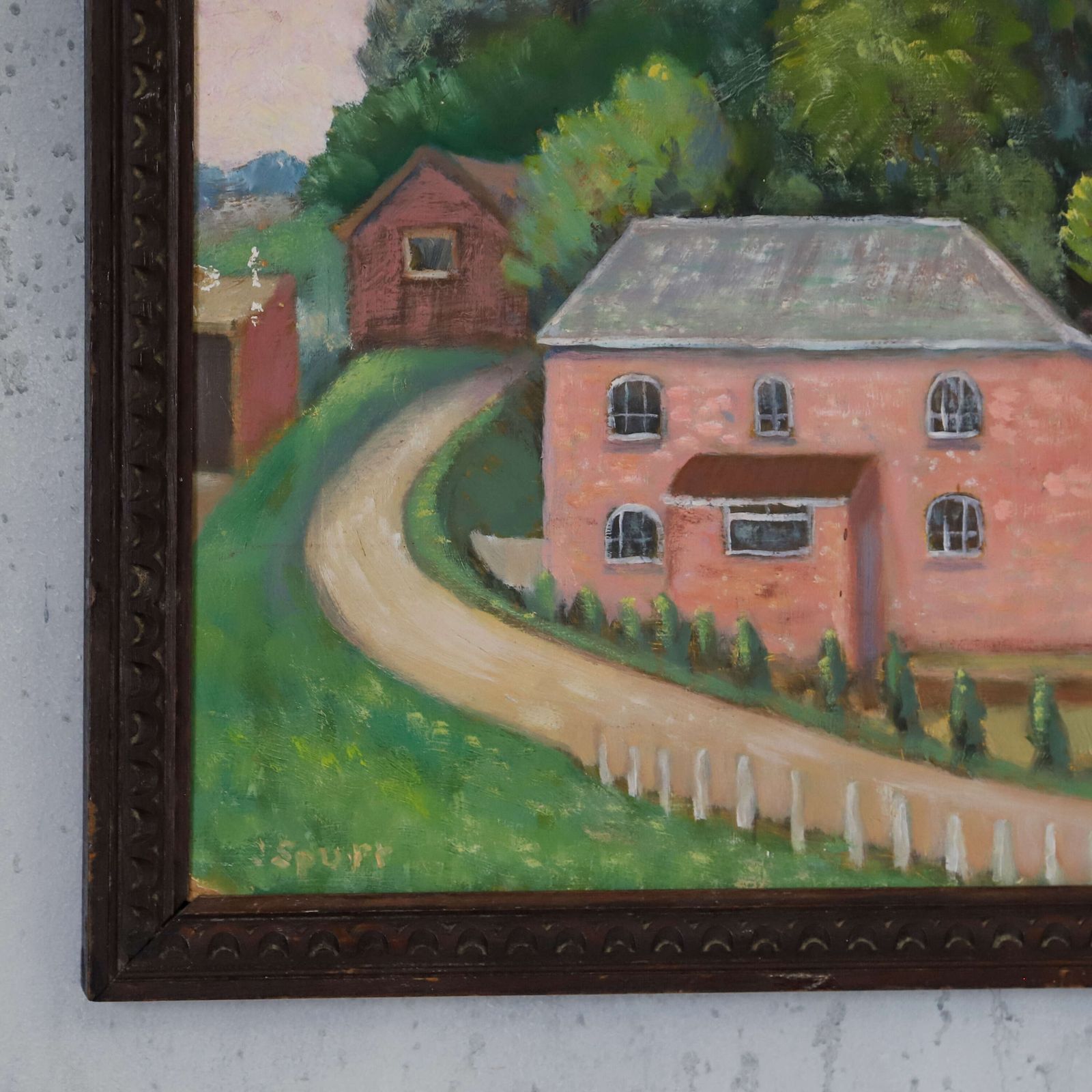 English 1920s Naïve Oil On Board Painting Of Charming Village Scene photo furniture