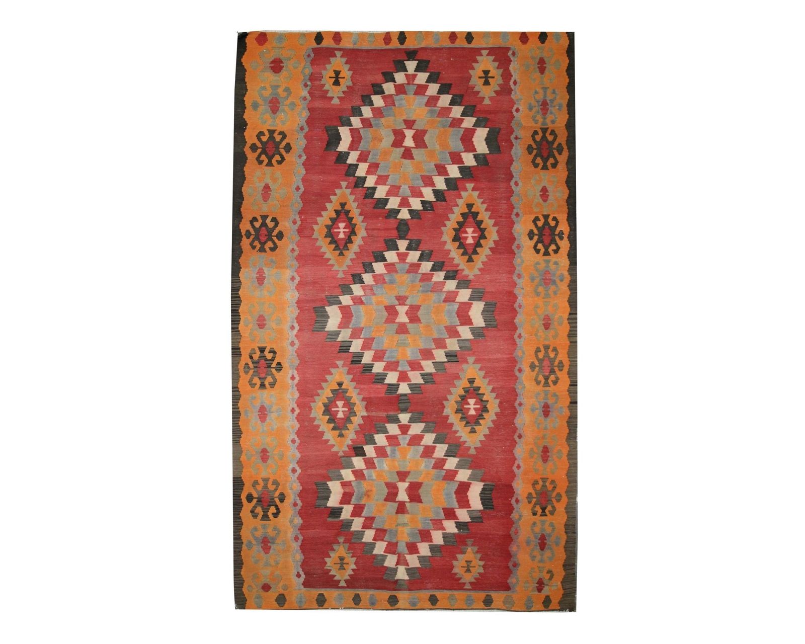1980s Vintage Kilim Rug: Handmade Wool Tribal Flatweave (9'5" X 4'11")