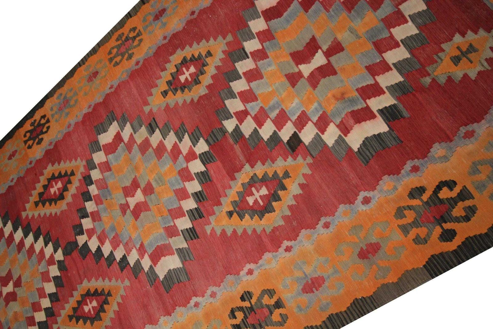 1980s Vintage Kilim Rug: Handmade Wool Tribal Flatweave (9'5" X 4'11") photo for sale