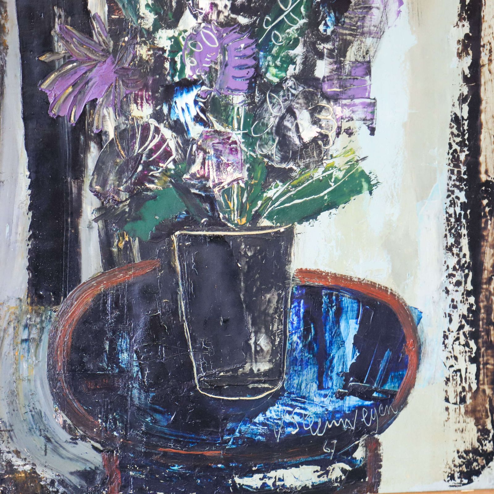 Floral Still Life – Oil On Canvas By Gustave Van Steenwegen (1905–1986) photo for sale