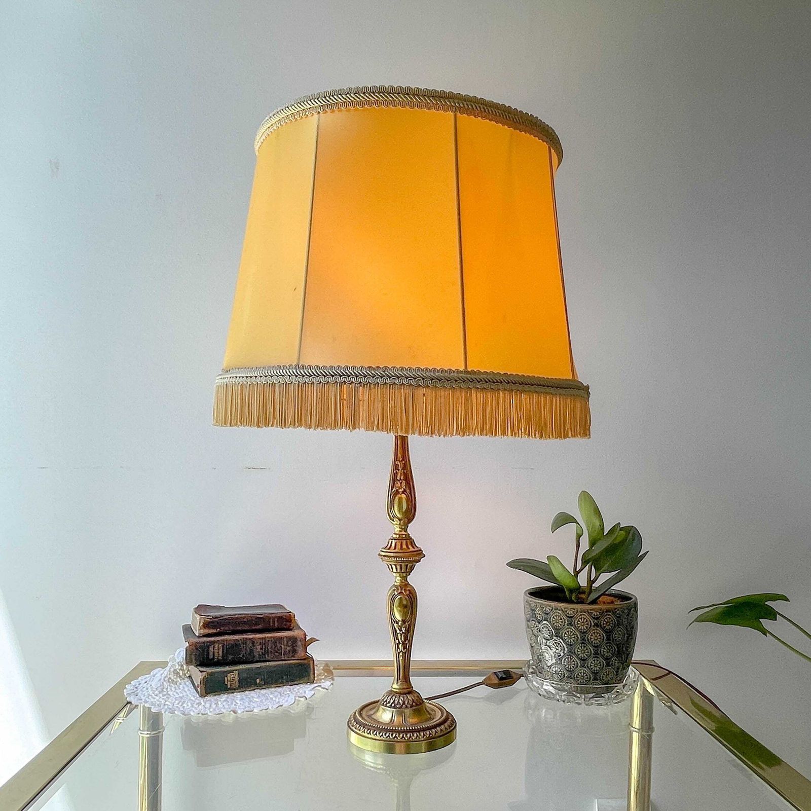 Louis XVI Style Gilt Bronze Lamp With Yellow Fringed Shade   Elegant Vintage Antique Lamp photo buy