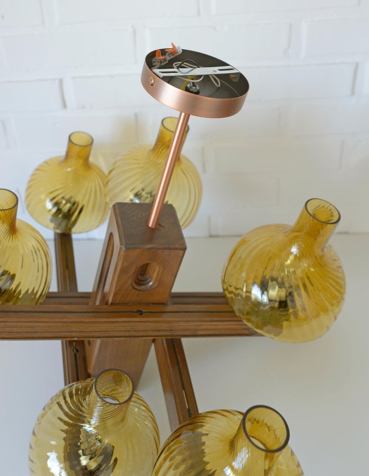 photo furniture Large Vintage Wood Pendant Light / Mid Century Massive Rustic Chandelier / Colonial Style Light Fixture / Hand Carved Wood / Amber Glass