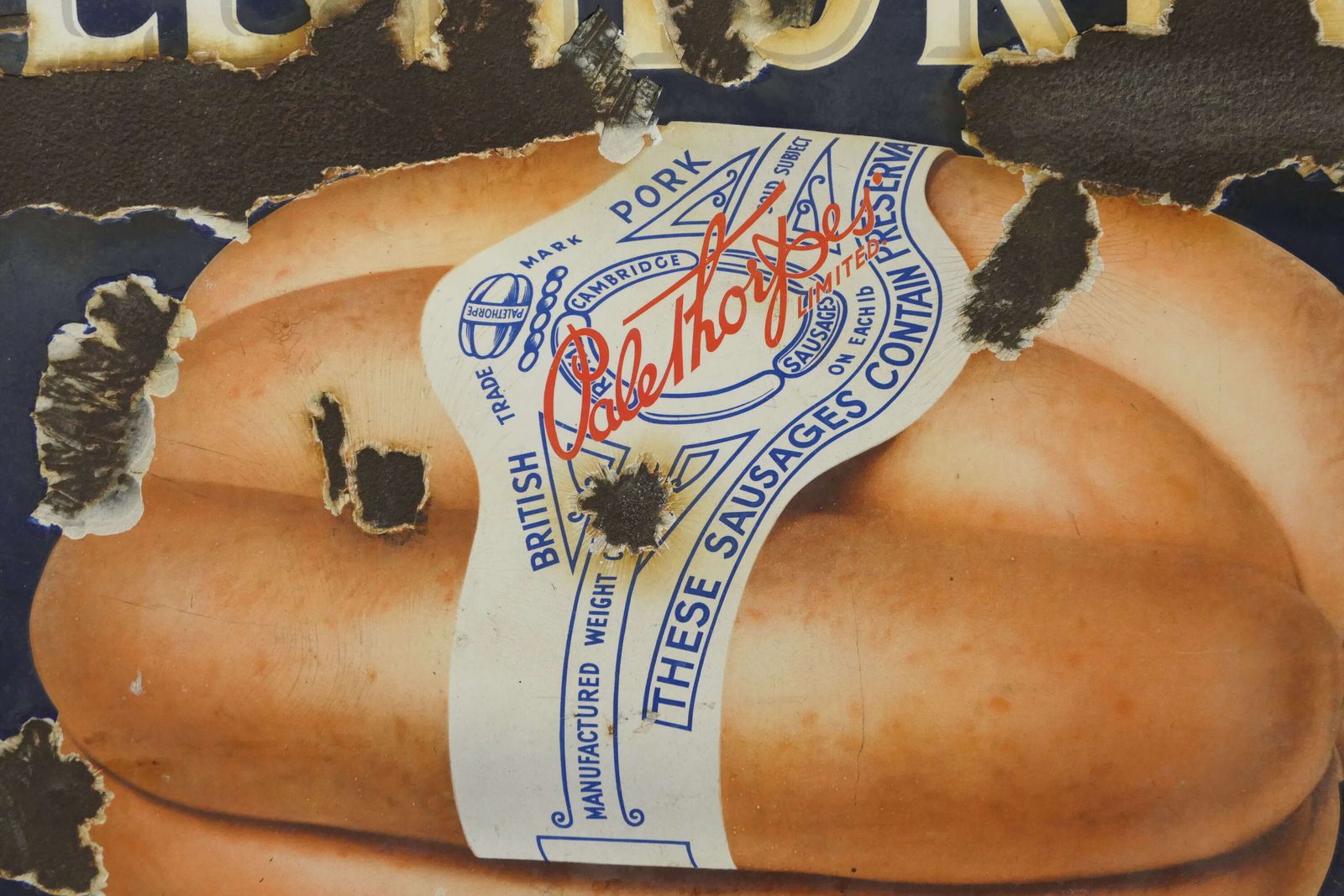 Large Early 20th Century Palethorps Pictorial Enamel Sausage Sign photo buy