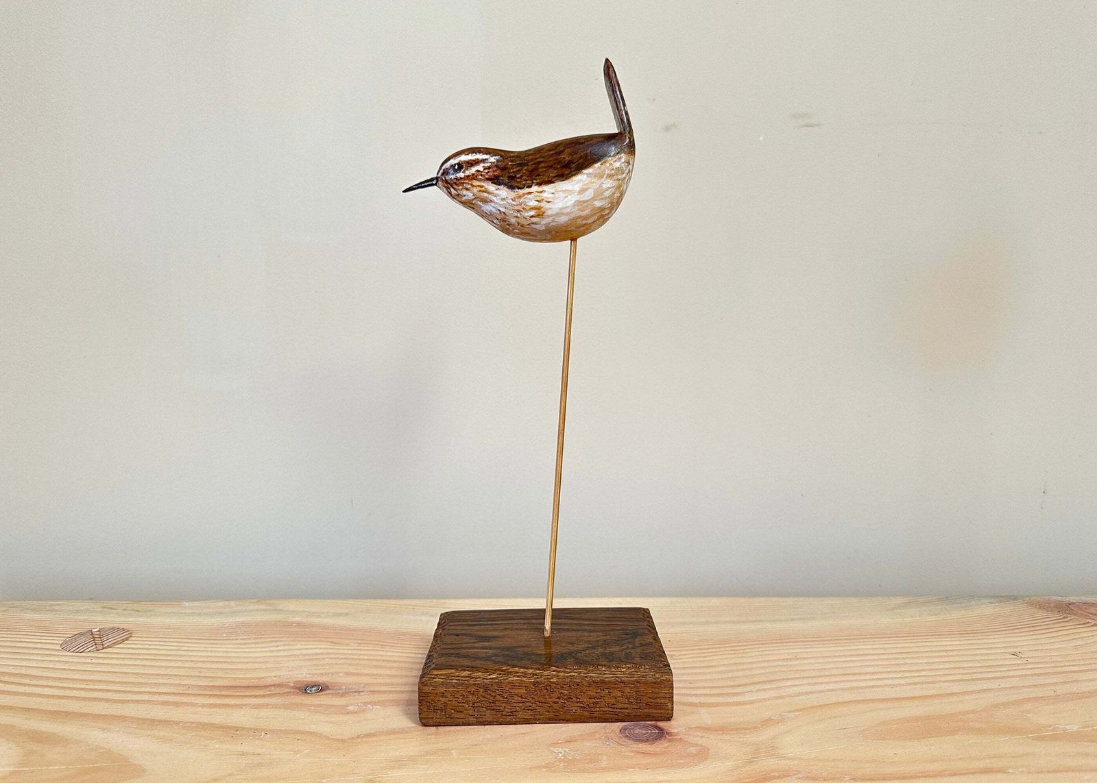 Hand Carved Wren Sculpture, Traditional