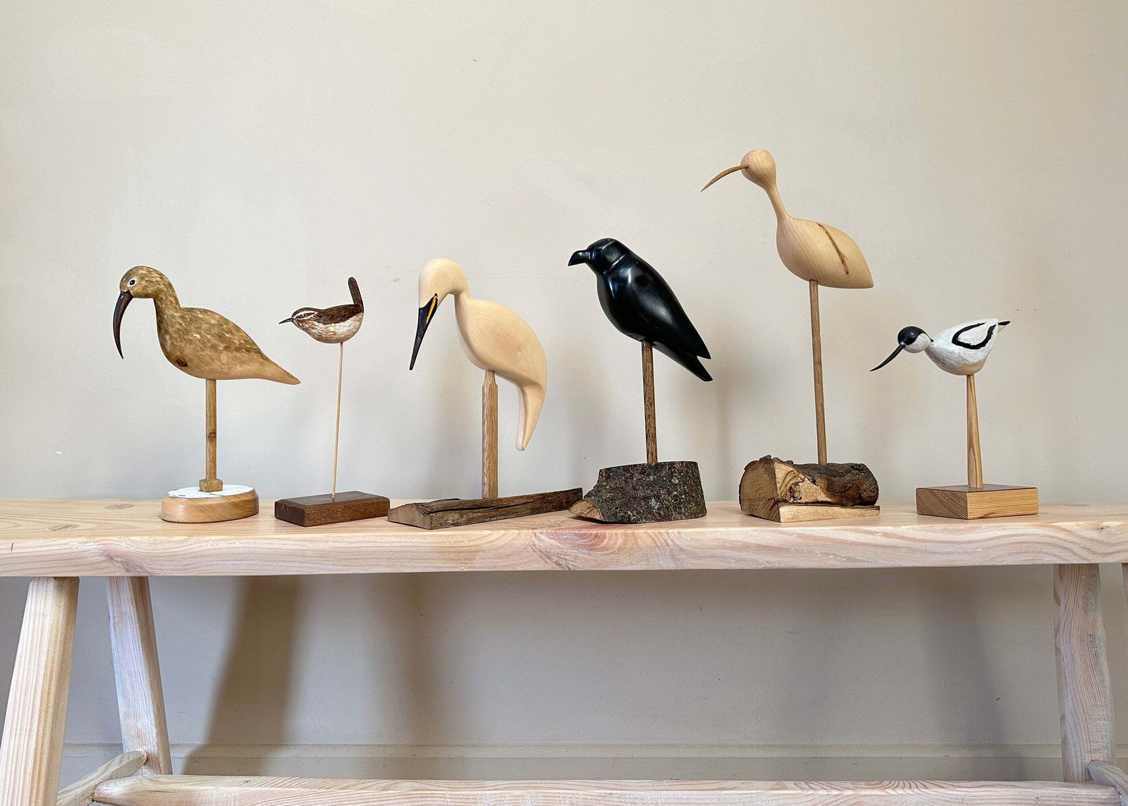 Hand Carved Wren Sculpture, Traditional photo vintage
