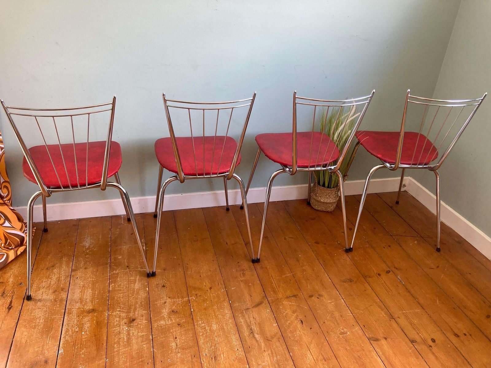 Set Of Four Vintage Mid Century Chrome Dining Chairs With Red Vinyl Seats C1950s photo Furniture