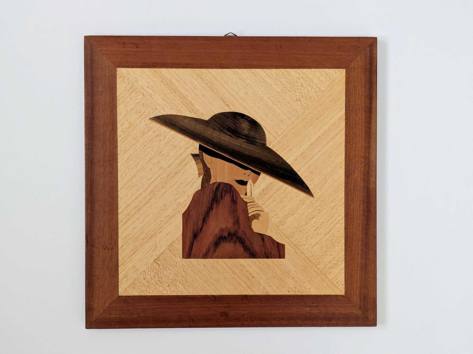 photo furniture Vintage Intarsia Wood Wall Art: Elegant Woman Portrait, Mid Century Modern