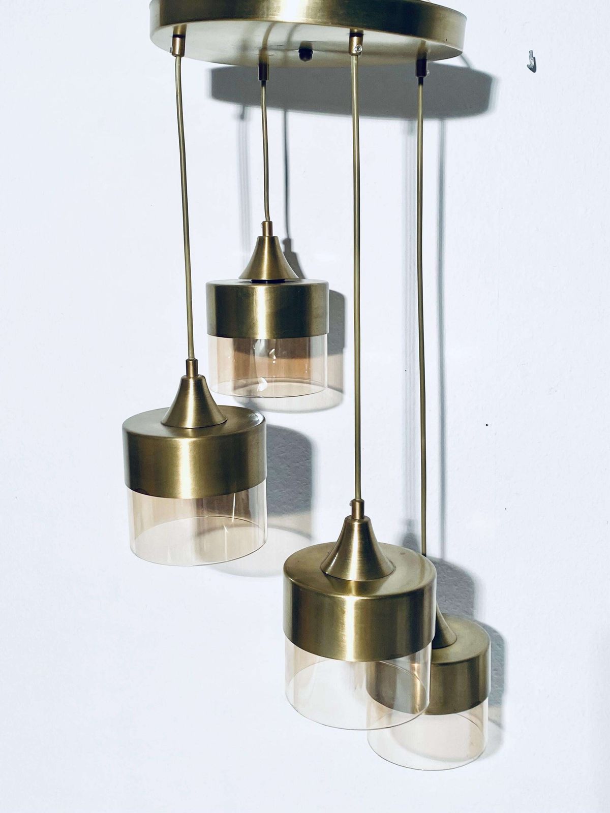 Vintage Gold Cascading Hanging Lamp / Glass And Metal / Vintage 70s 80s Style Decor photo furniture