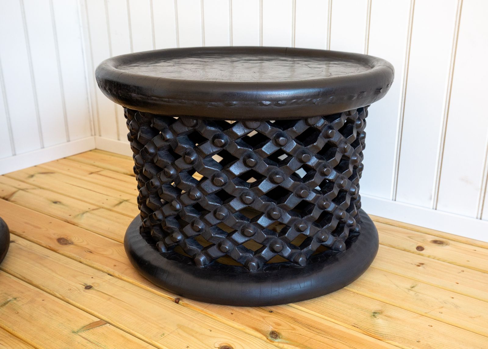 Pair Of African Coffee Tables Sculptural Organic Tribal Bamileke Black Mcm 1950s Trunk Hewn Carved Ethnographic Bohemian Cultural Sculptural Organic photo buy