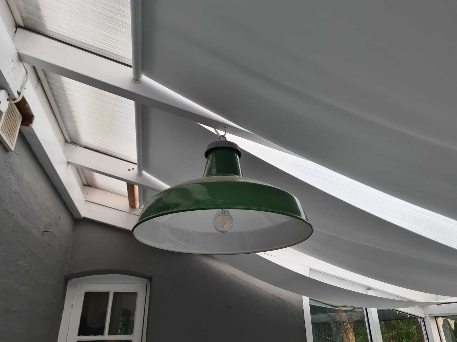 Pair Of Industrial Light Shades In Green & White — 50cm Diameter photo furniture