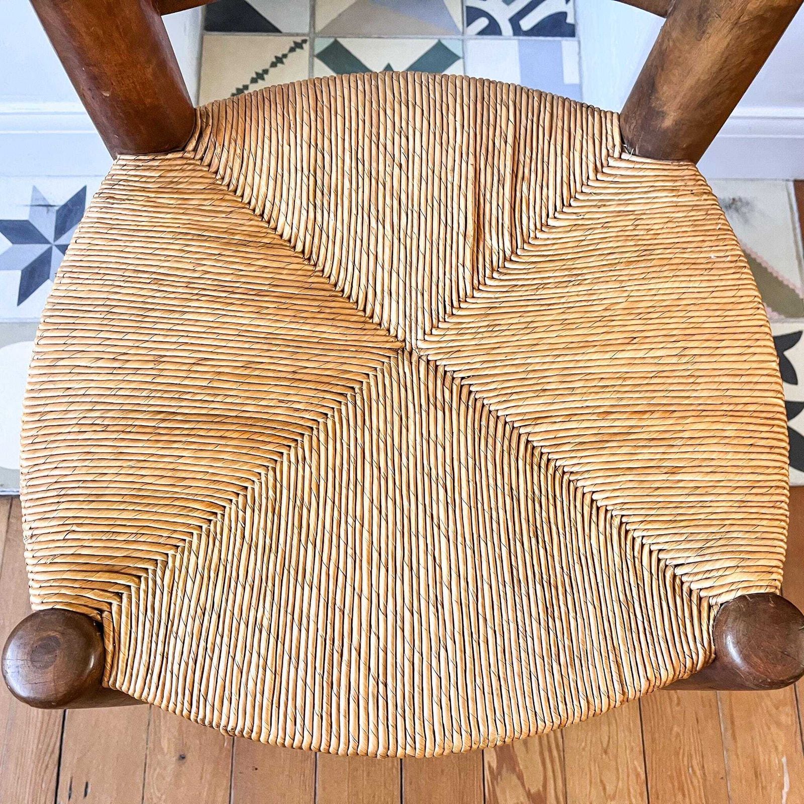 Set Of Four French Charles Dudouyt Style Dining Chairs With Rush Seats photo vinterior