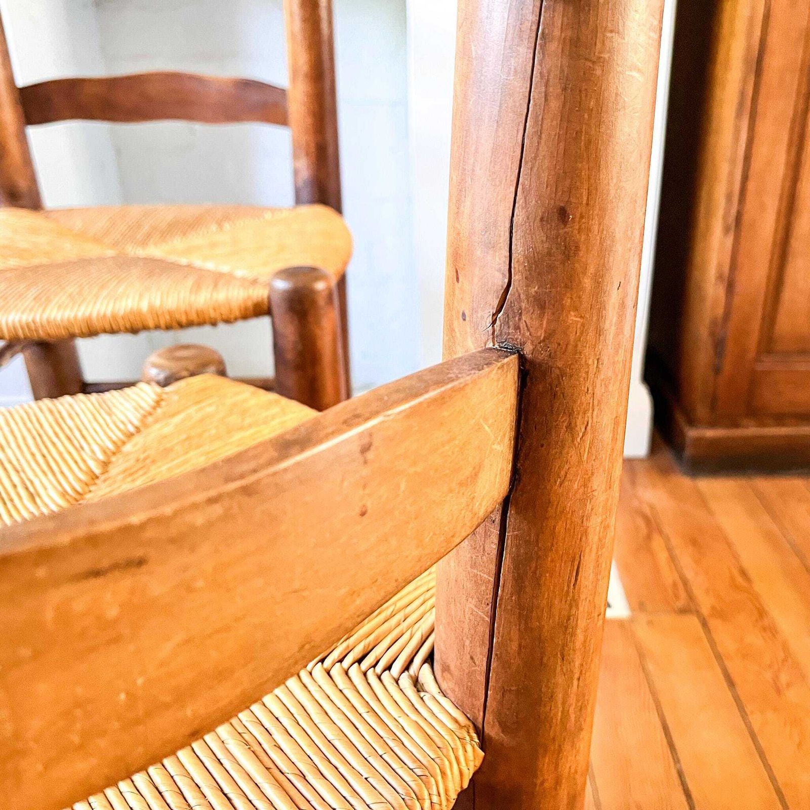 photo for sale Set Of Four French Charles Dudouyt Style Dining Chairs With Rush Seats