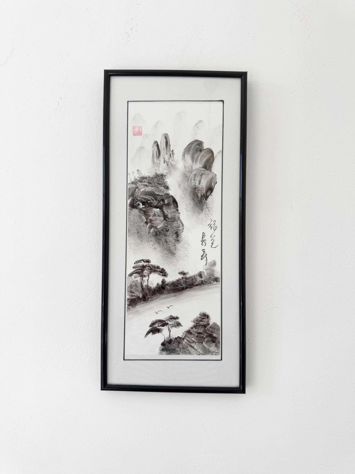 Vintage Chinese Landscape Ink Wash Painting, Original Ink Wash Art