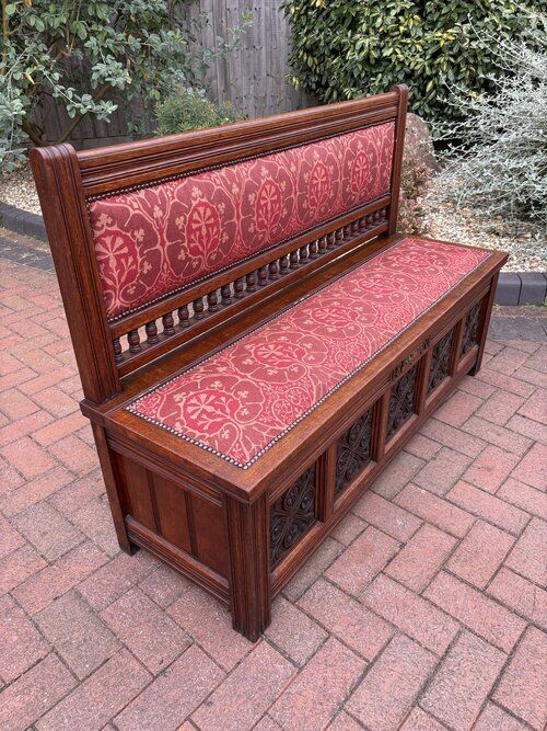 Gillows & Co Arts & Crafts Walnut Hall Settle photo for sale