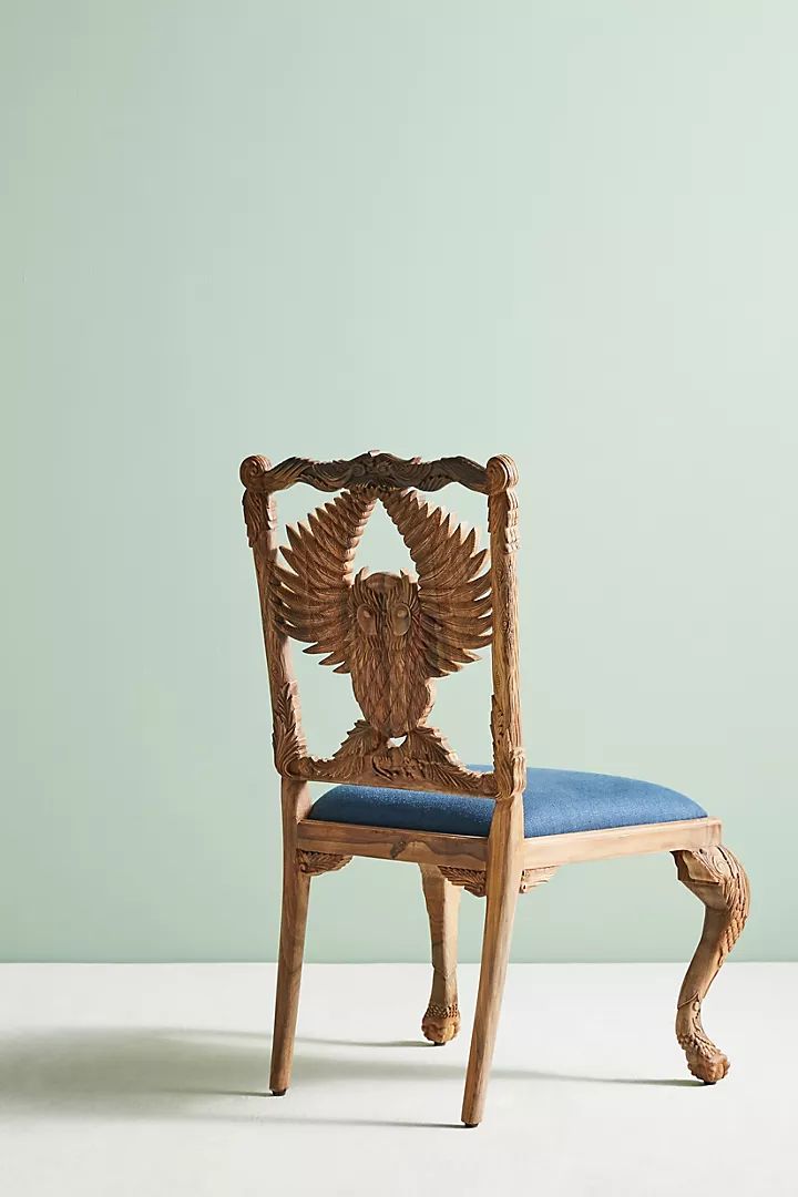 Hand Carved Wooden Owl Dinning Chair – Antique Black Finish With Intricate Detailing photo Furniture