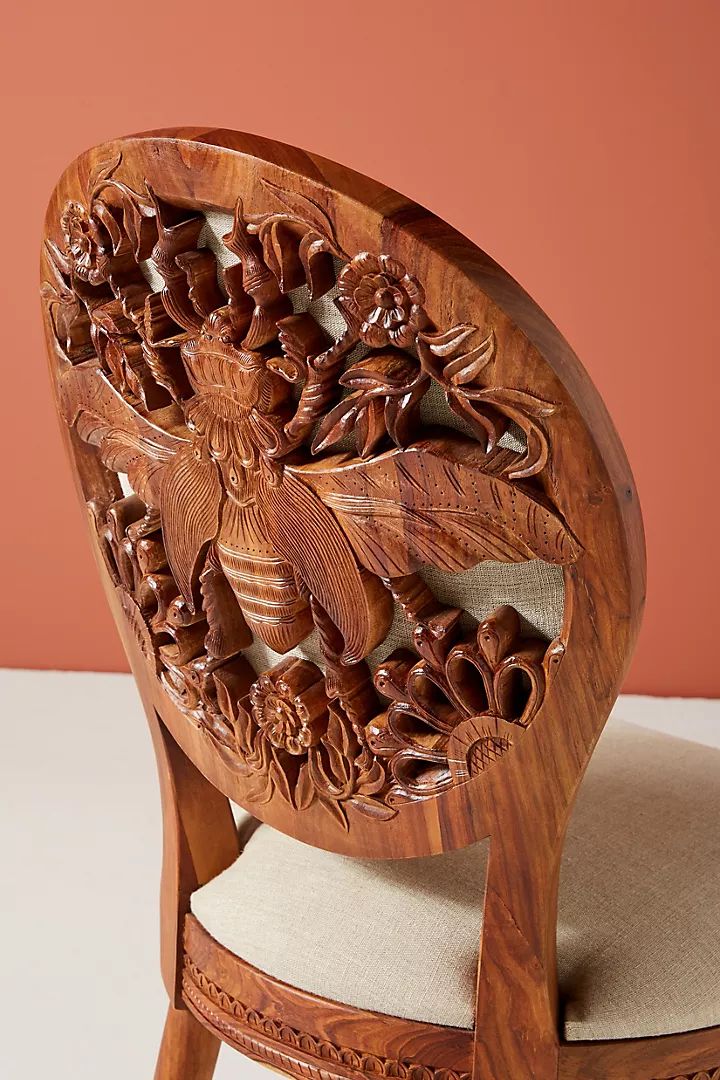 Hand Carved Wooden Chair With Double Peacock & Tree Motif – Luxury Accent Seating photo furniture