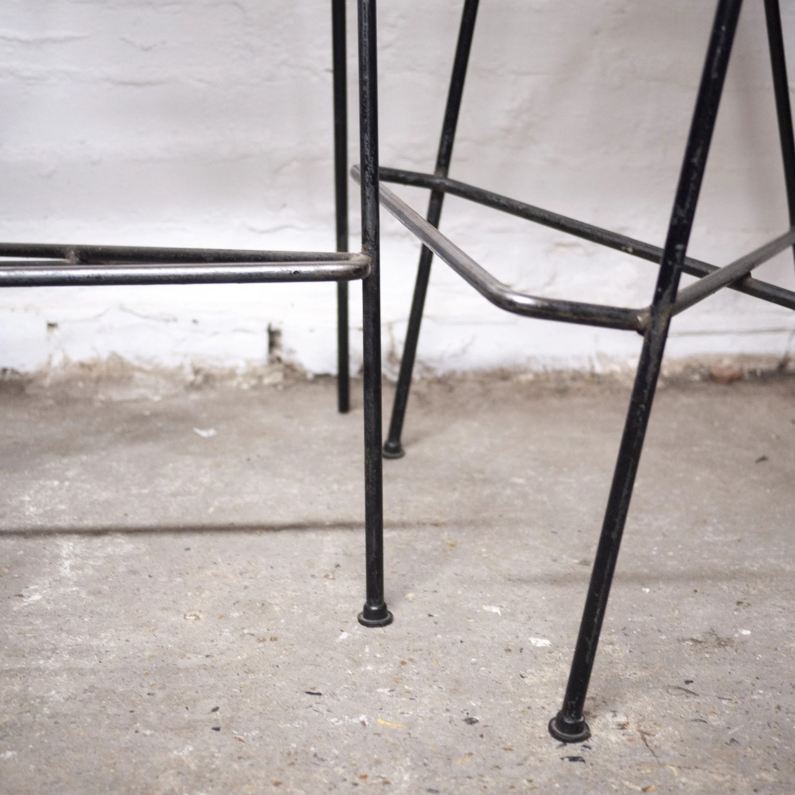 1395.0 Wrought Iron Wicker & Slatted Wood Bar Stools By Arthur Umanoff For Raymor, 1950s, Set Of 2 photo