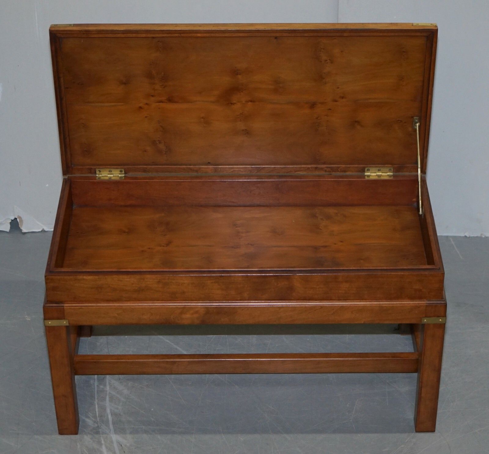 photo for sale Rare Burr Yew Wood Military Campaign Gun Case Coffee Side Table On Original Base