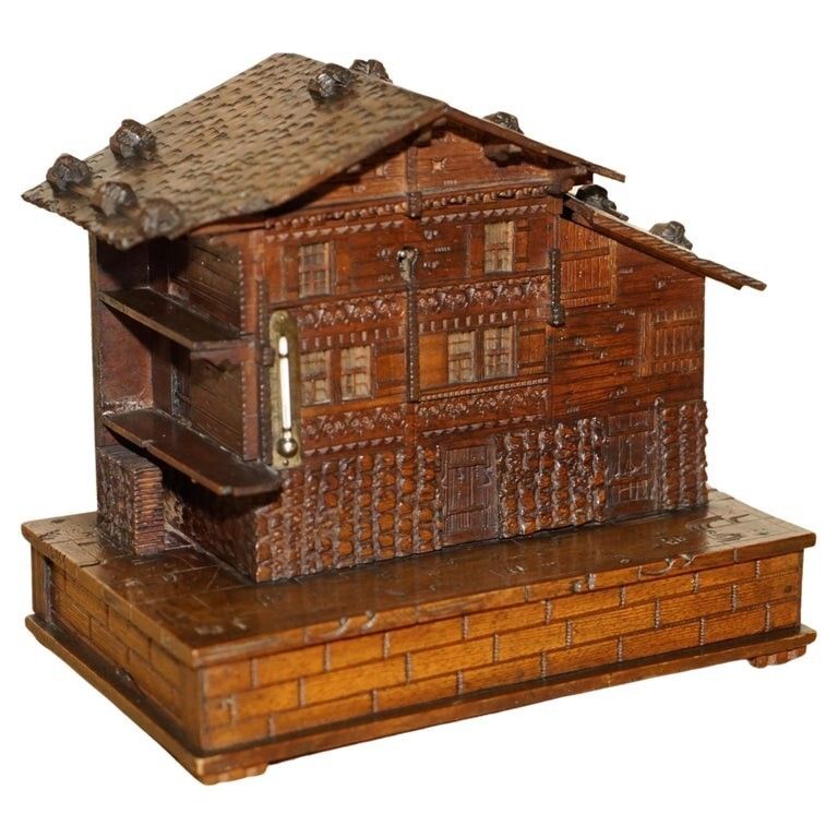 Stunning Original Antique Hand Carved Black Forest Wood Cigar Box Humidor House