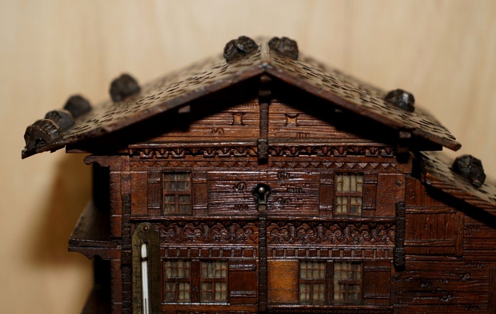Stunning Original Antique Hand Carved Black Forest Wood Cigar Box Humidor House photo for sale
