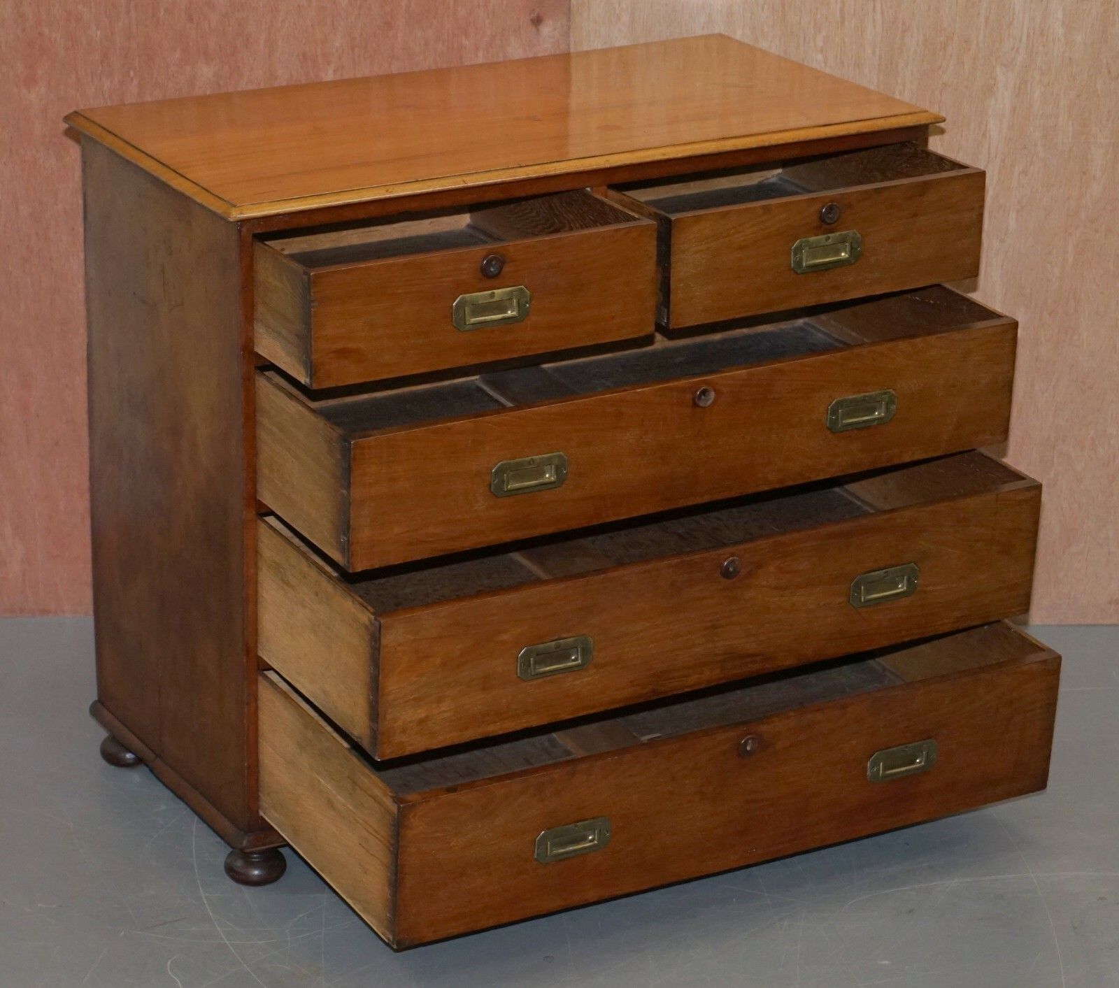 Furniture Lovely Antique Victorian Walnut Military Campaign Officers Chest Of Drawers photo