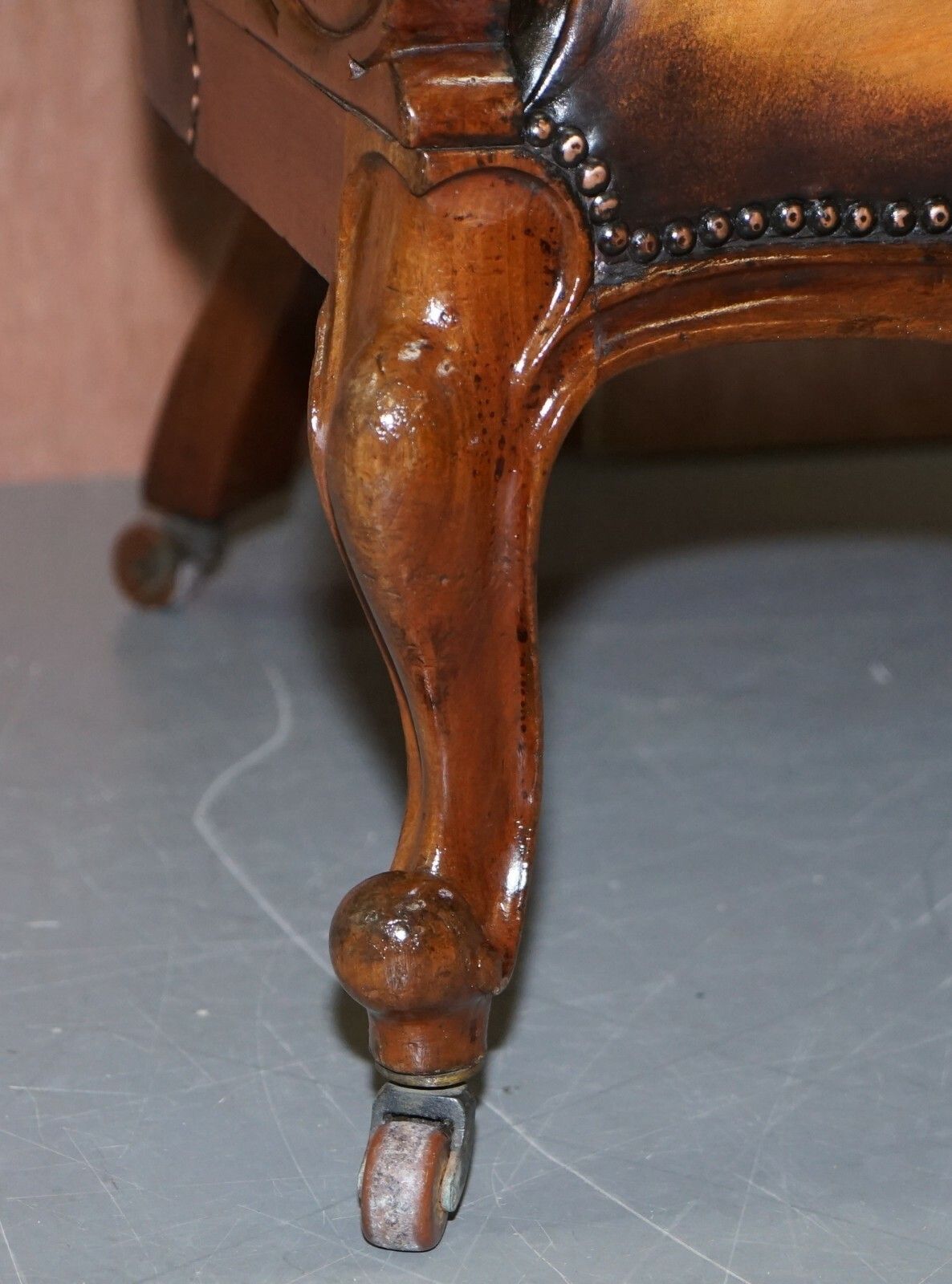 Stunning Show Framed Early Victorian Chesterfield Brown Leather Library Armchair photo buy