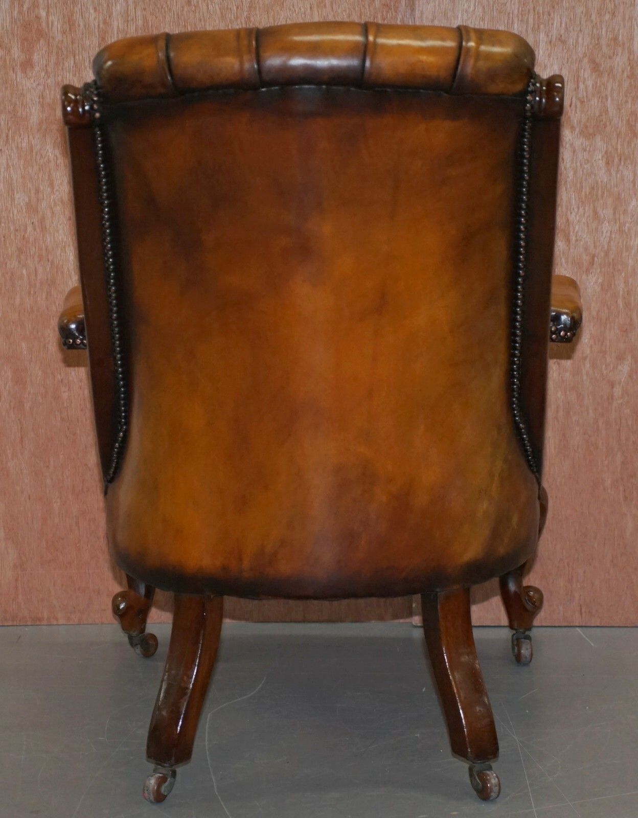 Furniture Stunning Show Framed Early Victorian Chesterfield Brown Leather Library Armchair photo