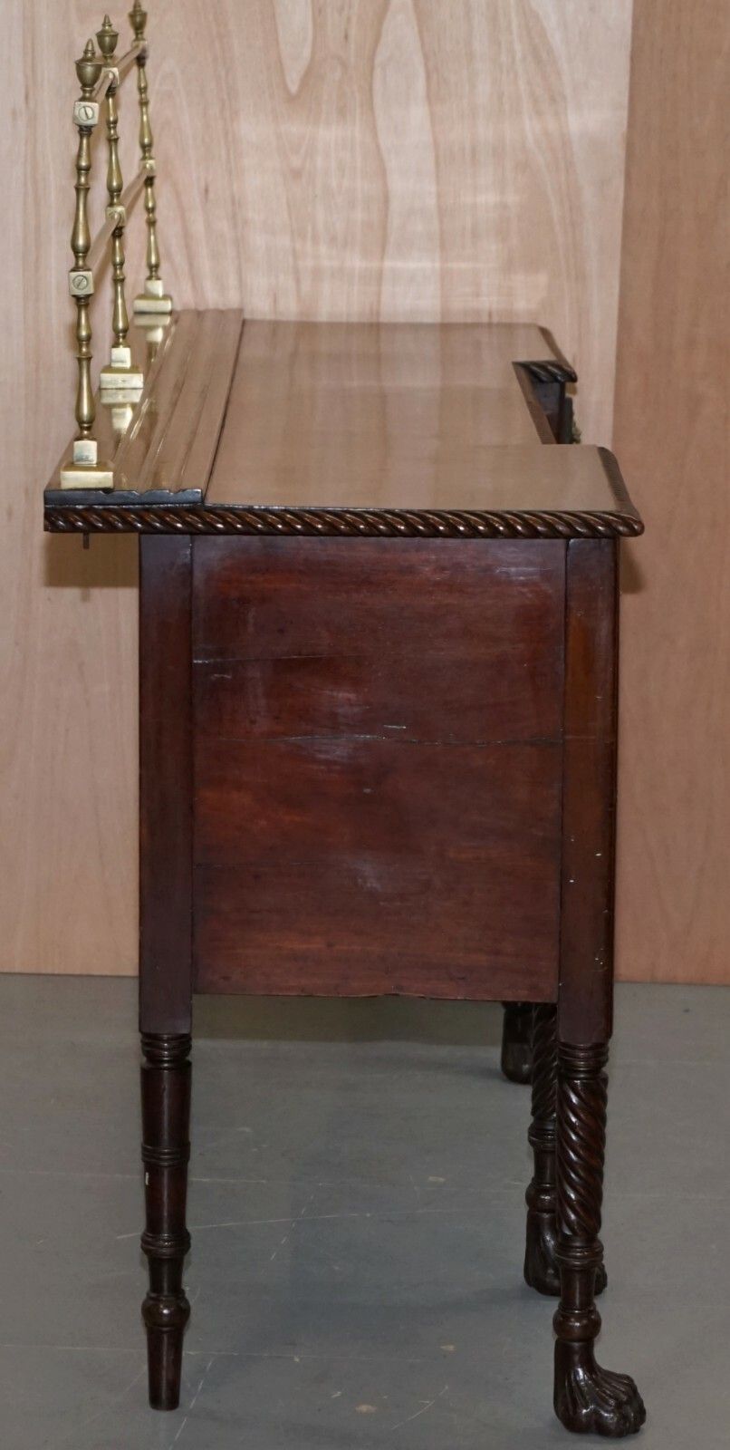photo furniture Original 1790 Georgian Irish Mahogany Sideboard With Brass Gallery Lion Handles