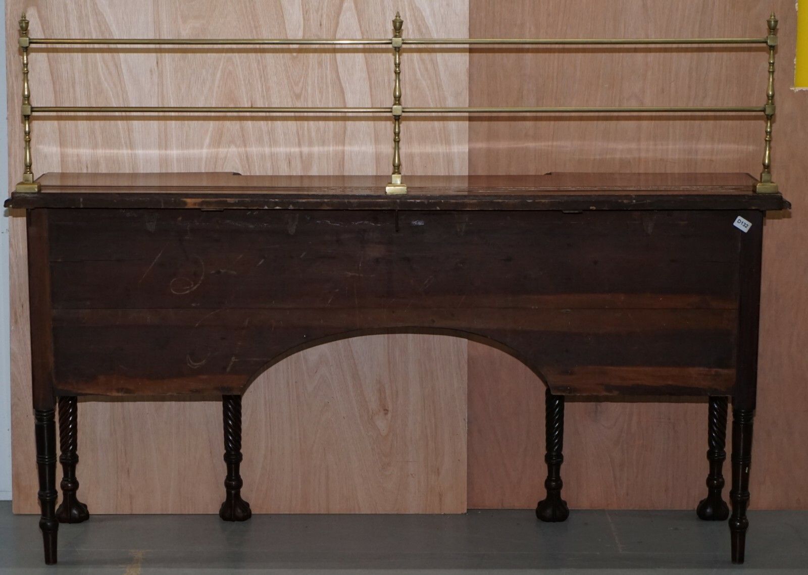 photo for sale Original 1790 Georgian Irish Mahogany Sideboard With Brass Gallery Lion Handles