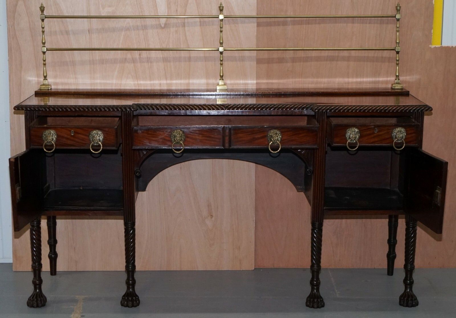 Furniture Original 1790 Georgian Irish Mahogany Sideboard With Brass Gallery Lion Handles photo
