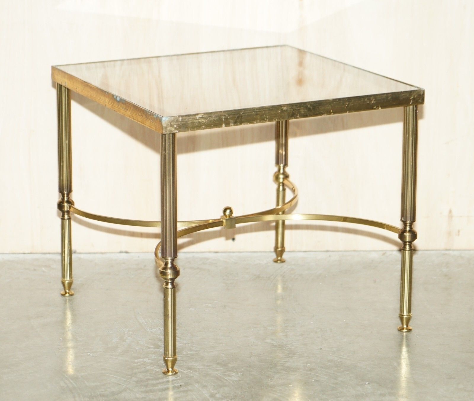 Pair Of Mid Century Maison Jansen Paris Circa 1950's Glass Brass Side End Tables photo furniture