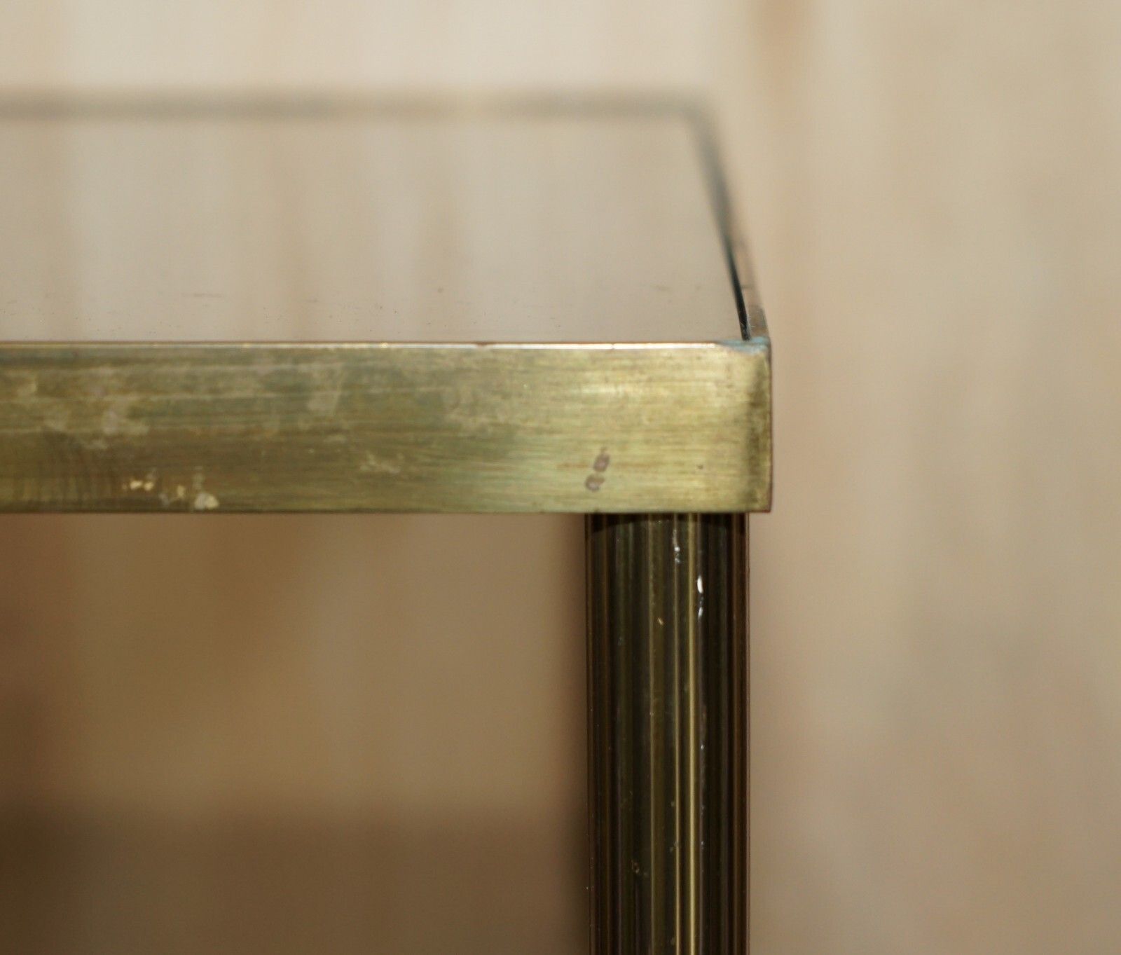 Pair Of Mid Century Maison Jansen Paris Circa 1950's Glass Brass Side End Tables photo vinterior