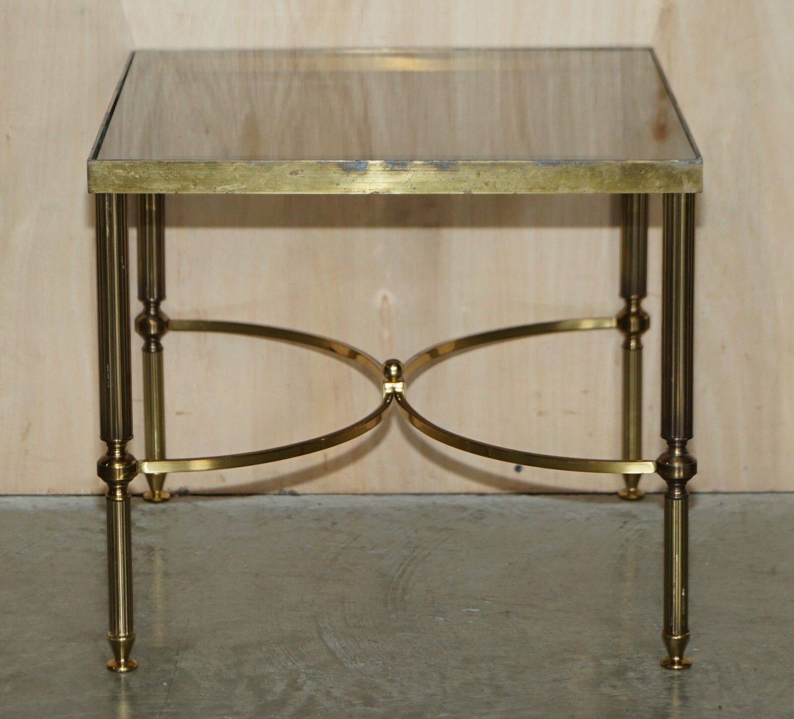 photo for sale Pair Of Mid Century Maison Jansen Paris Circa 1950's Glass Brass Side End Tables