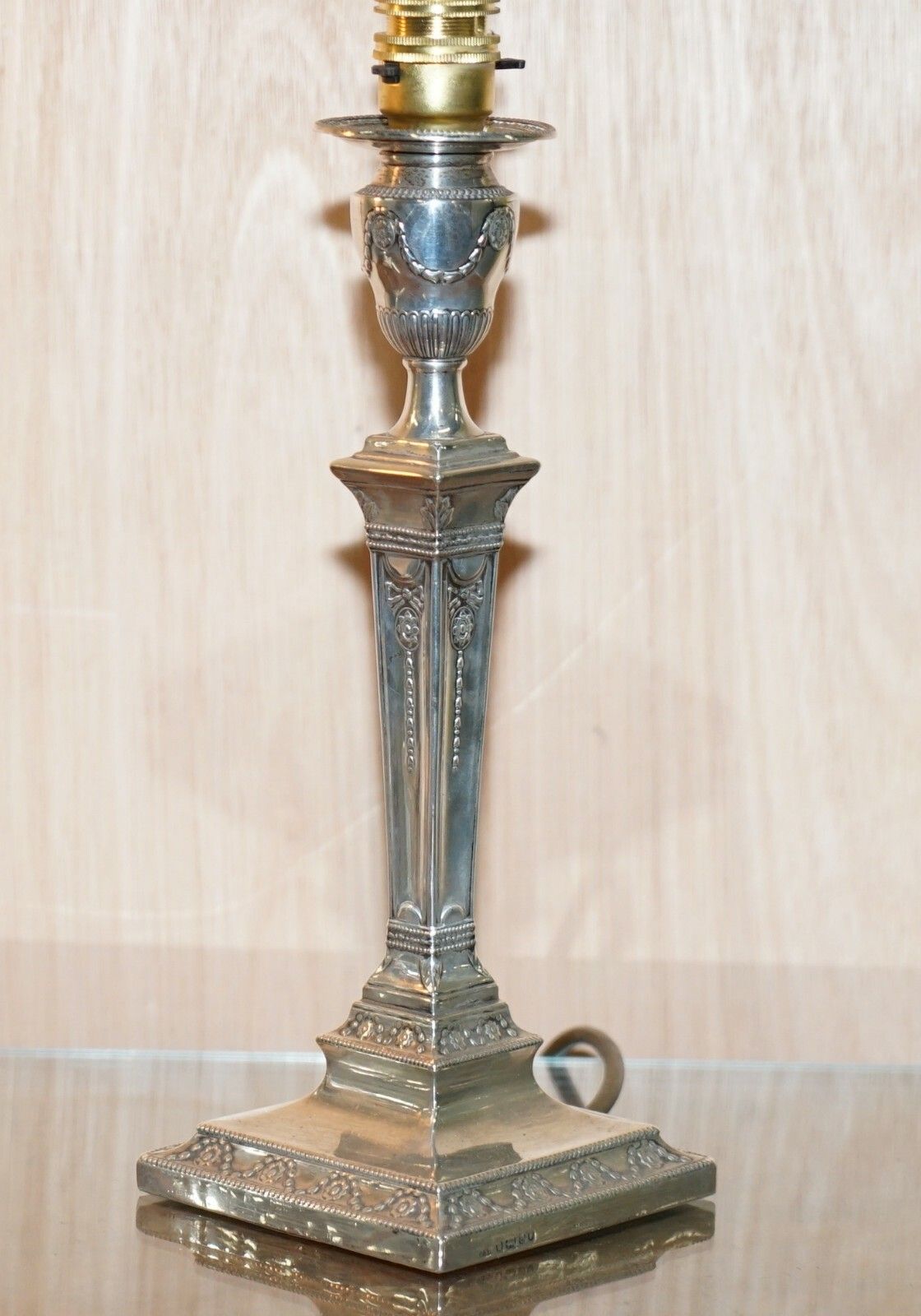 Rare Pair Of 1879 James Bembridge Sterling Silver Corinthian Candlestick Lamps photo for sale