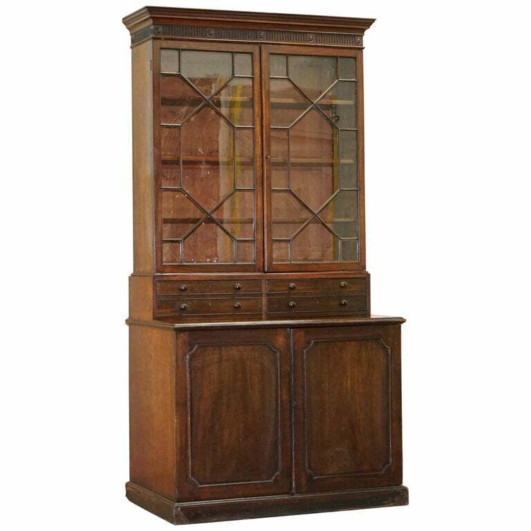 George IV Circa 1820 Mahogany Library Bookcase Inc Drawers Ornate Astral Glazing