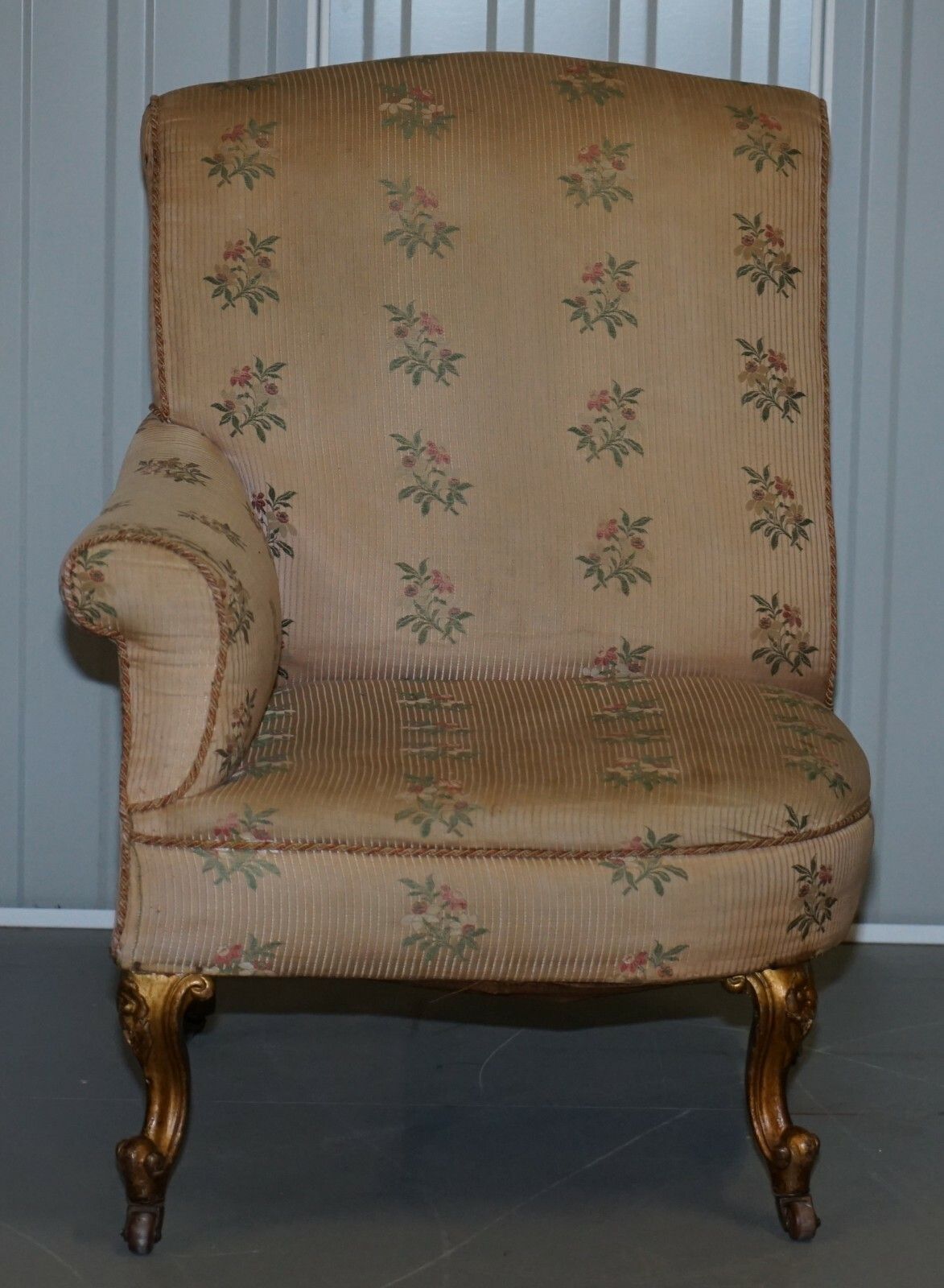 Rare Pair Of Giltwood Victorian Asymmetrical Armchairs Embroidered Bird Covers photo 2500.0