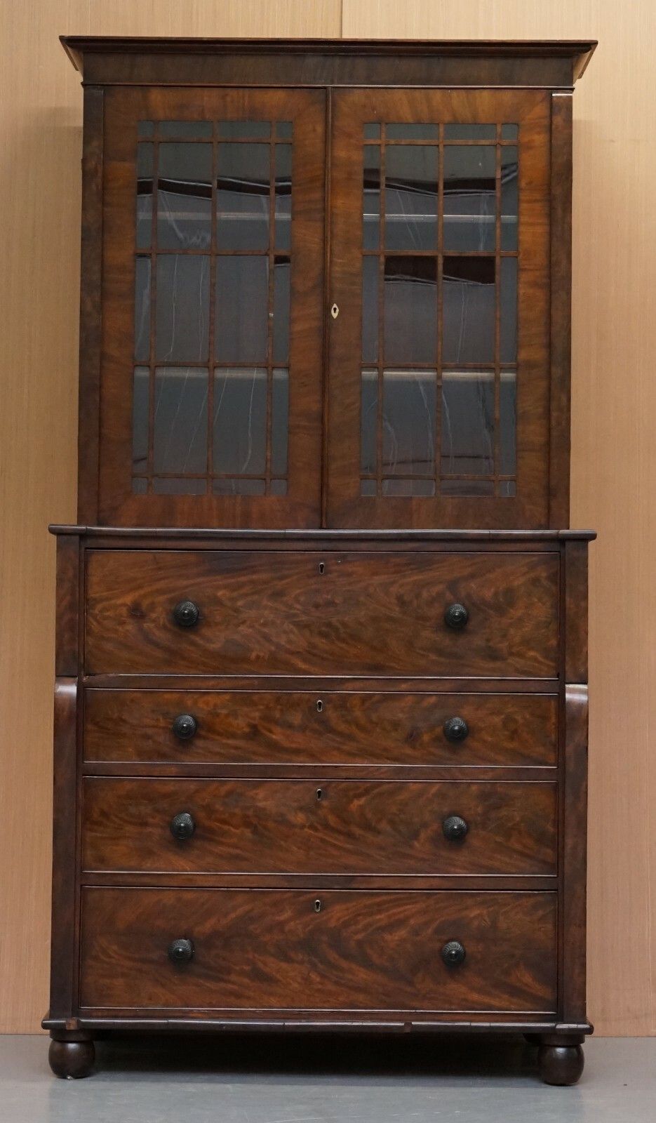 Rare Victorian Flamed Mahogany Library Bookcase Secretaire Desk Chest Of Drawers photo furniture