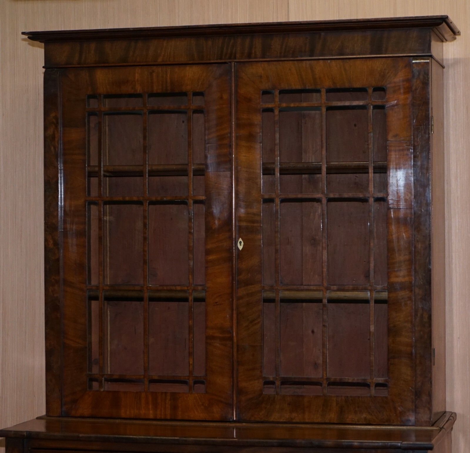Rare Victorian Flamed Mahogany Library Bookcase Secretaire Desk Chest Of Drawers photo 2500.0
