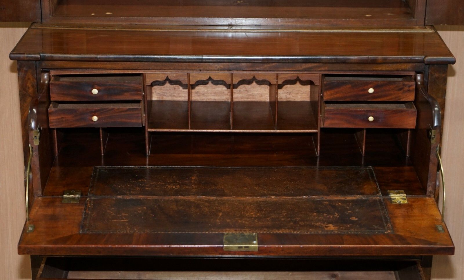 Rare Victorian Flamed Mahogany Library Bookcase Secretaire Desk Chest Of Drawers photo vintage