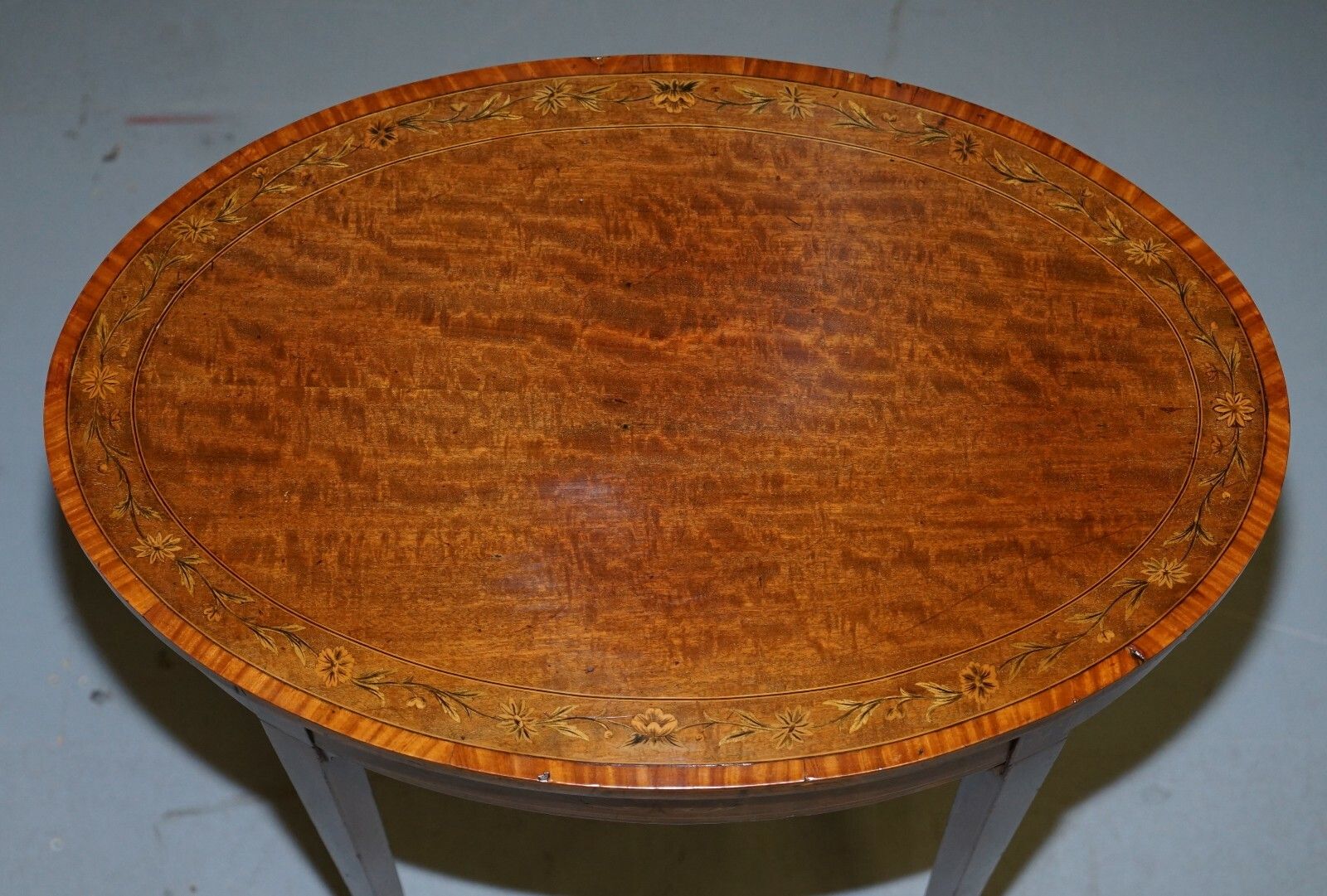 Stunning Floral Inlaid Sheraton Victorian Walnut Oval Occasional Side End Table photo for sale