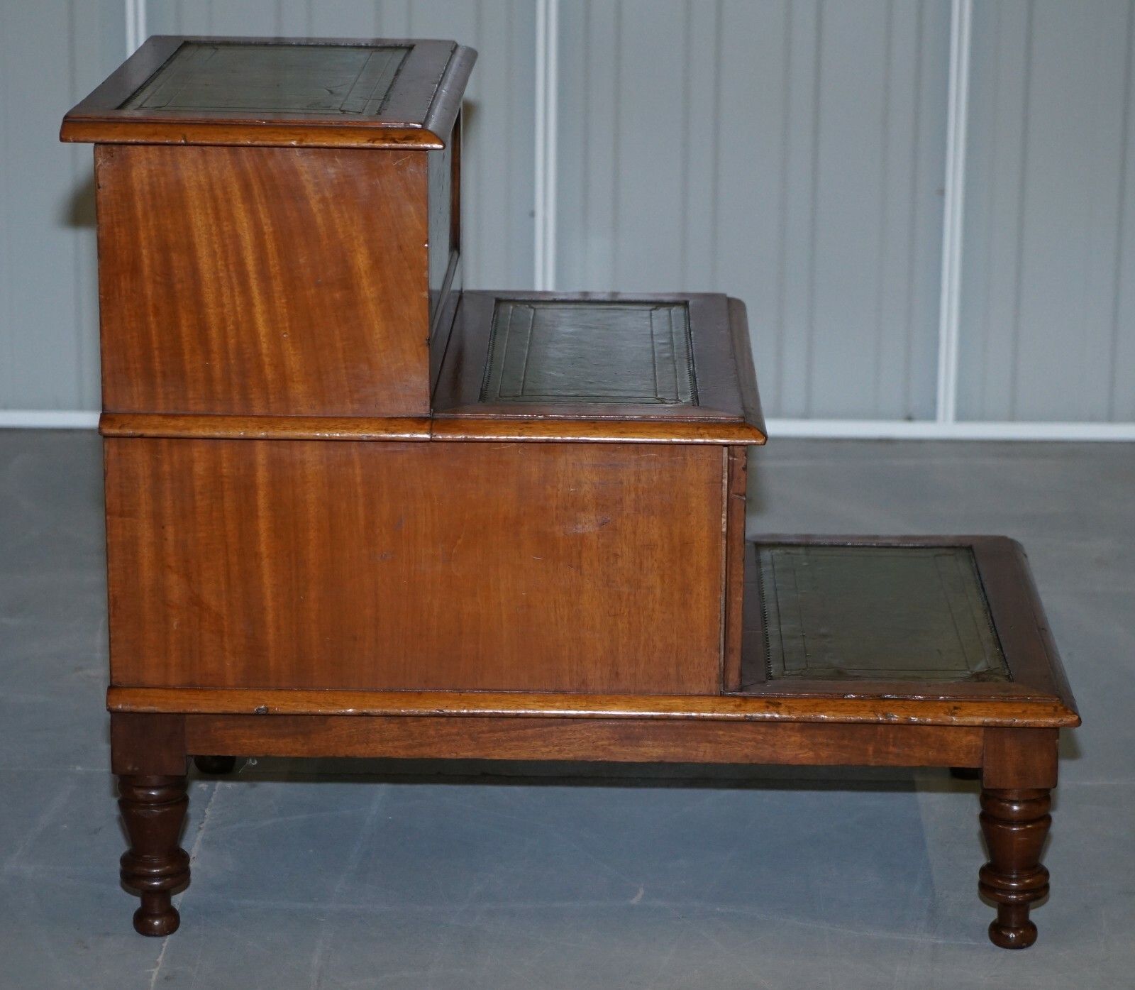 photo furniture Antique Regency 1810 Mahogany & Leather Library Steps Internal Storage & Drawers