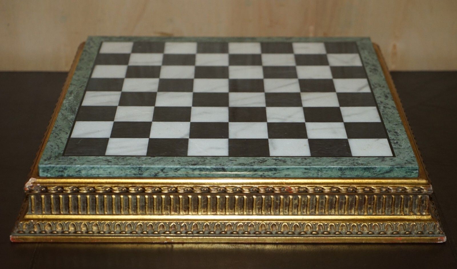 photo for sale Antique Victorian Staunton Chess Pieces Set + Italian Marble Giltwood Chessboard