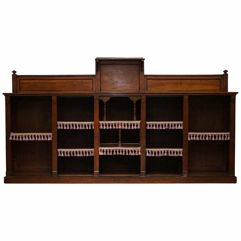 Important Gothic Pugin Style Victorian Walnut Dwarf Open Bookcase 274cm Wide