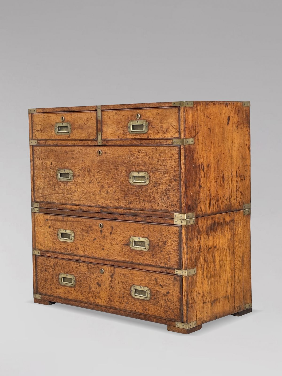 photo for sale 19th Century Oak Military Campaign Chest Of Drawers, C1840