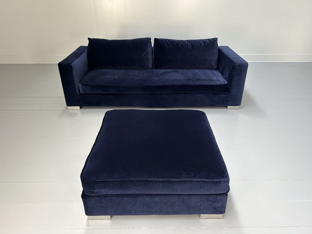 Ligne Roset “Rive Gauche” 3 Seat Sofa & Ottoman – In Midnight Blue Velvet photo furniture