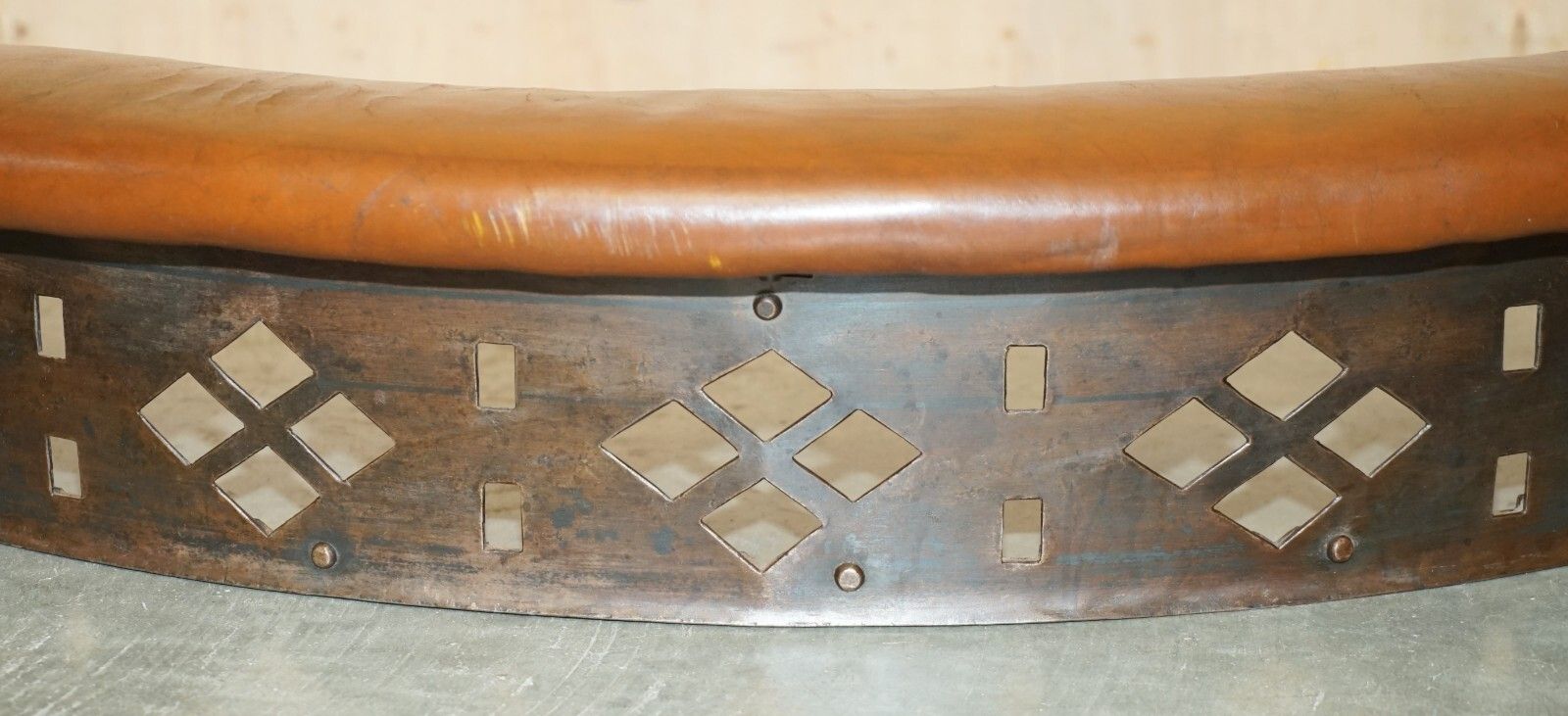 Rare Demi Lune Antique Victorian Brown Leather Club Fender With Pierced Metal photo 2500.0