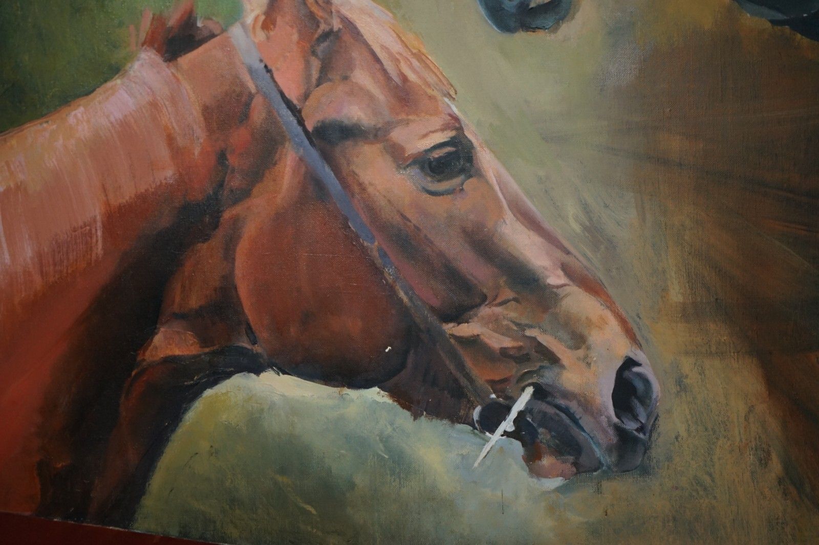 Large Original Felicity Priest 2000 Signed Oil Painting Lynda's Five Race Horses photo for sale
